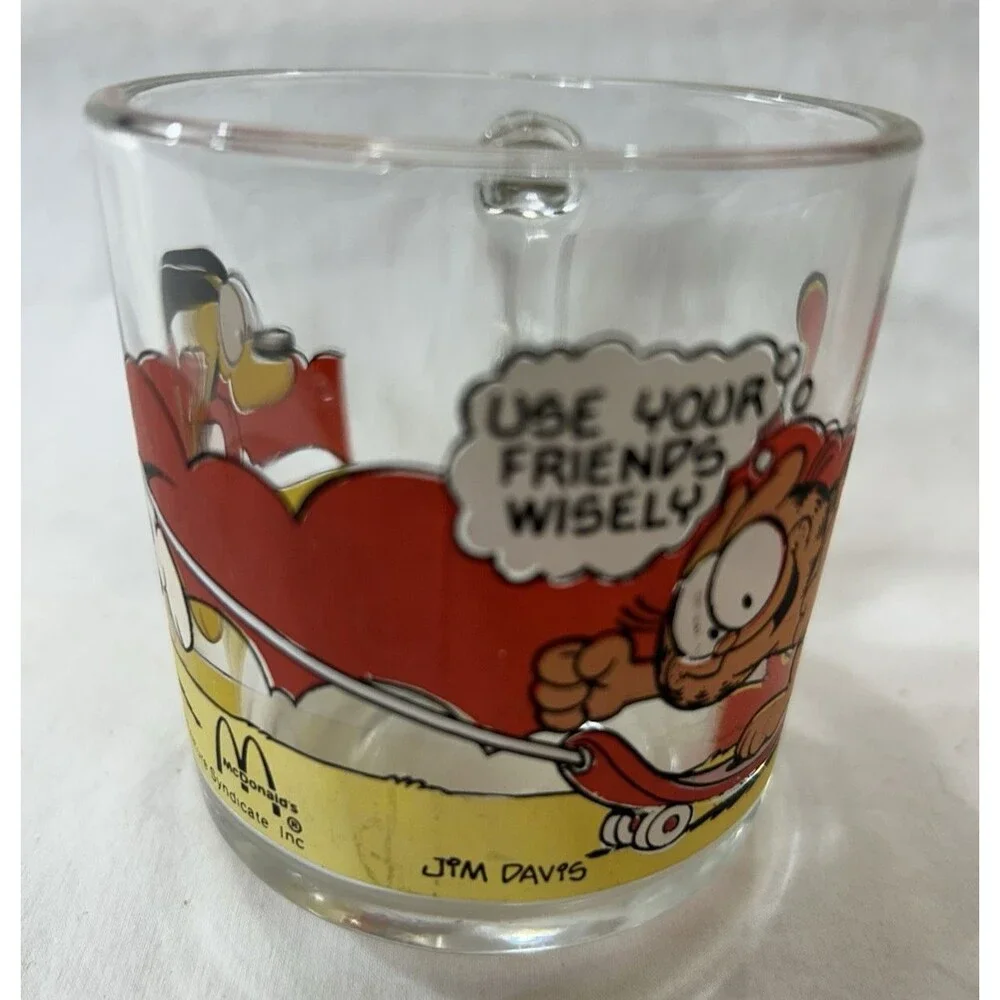 Vintage 1978 McDonald's Garfield Odie Glass Coffee Mug Use Your Friends Wisely